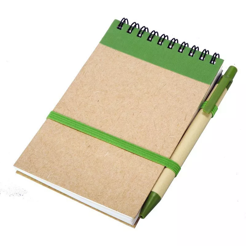 Notes Kraft 90x140/70k gładki z długopisem, zielony/beżowy (R73795.05)