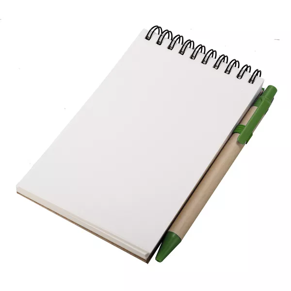 Notes Kraft 90x140/70k gładki z długopisem, zielony/beżowy (R73795.05) 2