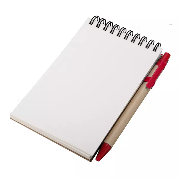 Notes Kraft 90x140/70k gładki z długopisem, czerwony/beżowy (R73795.08) 1