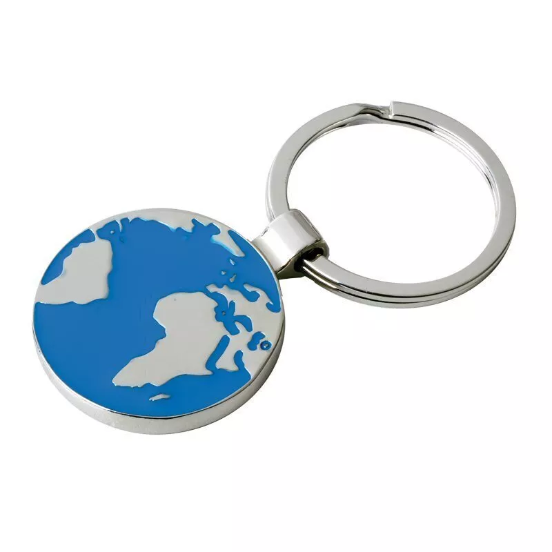 Brelok metalowy Globe, srebrny/niebieski (R73219)