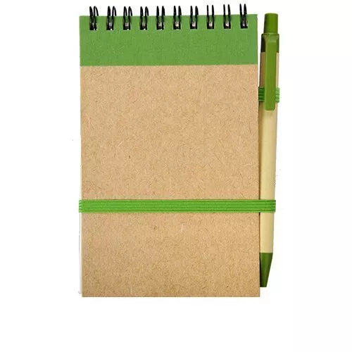 Notes Kraft 90x140/70k gładki z długopisem, zielony/beżowy (R73795.05) 3