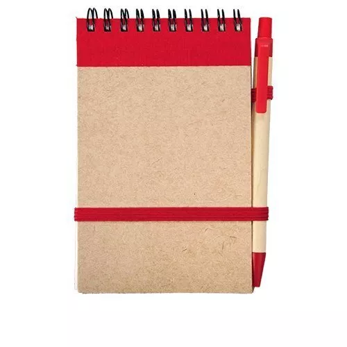 Notes Kraft 90x140/70k gładki z długopisem, czerwony/beżowy (R73795.08) 2