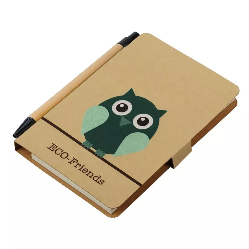 Notes 80x140/50k gładki Owl z długopisem, brązowy (R73809) 2